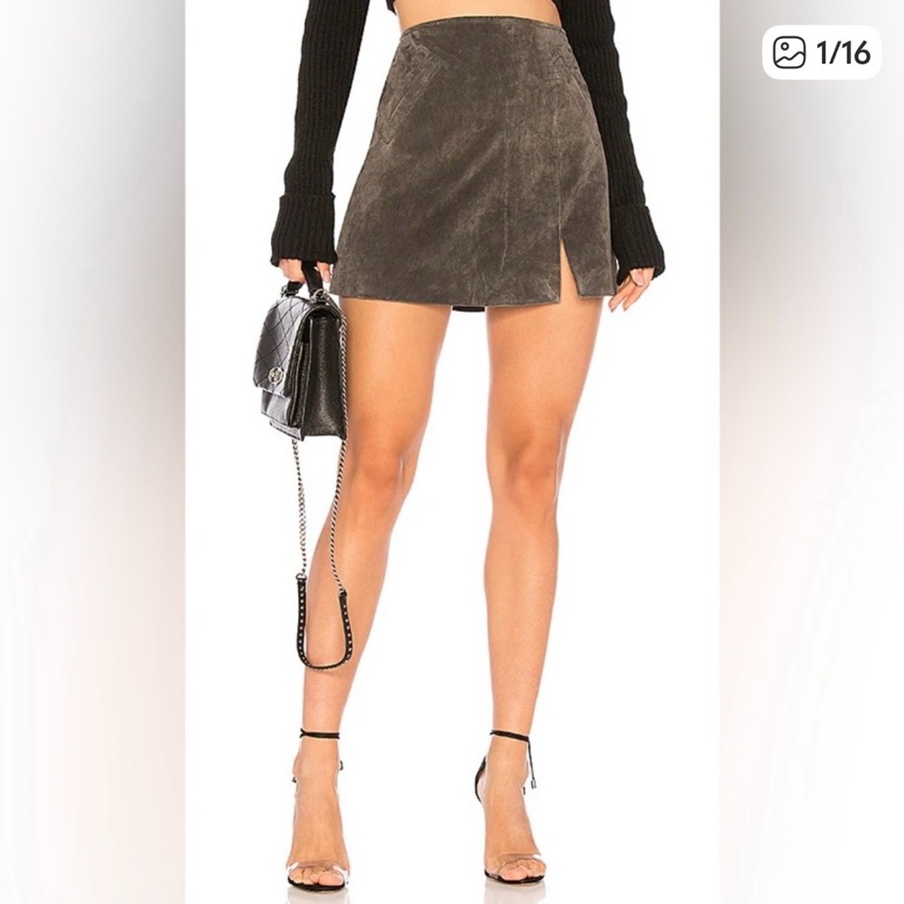 Blank NYC Brown Suede Mini Skirt with Front Slit